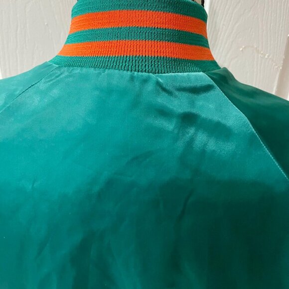 NFL MIAMI DOLPHINS VINTAGE 80’ RETRO BOMBER SATIN JACKET TEAL/ORANGE Sz L TRENDY - Picture 12 of 16